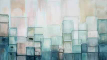 Obraz premium Watercolor Blocks: Serene Abstract Pattern in Tranquil Blues and Neutral Tones