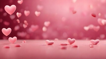 Obraz premium Soft Pink Valentine Background with Hearts and Bokeh Lights