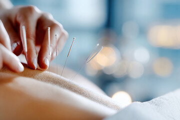 Traditional Chinese Acupuncture Treatment for Stress Relief, Close Up of Needles, Holistic Healing Concept, Wellness and Energy Healing, Alternative Medicine