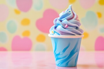 Soft serve ice cream on Colorful paper cup, Peach flavor