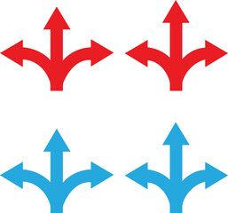 Road Traffic Direction arrow icon set.Direction arrows on the highway.Road navigation arrows. Path direction arrows.You-turn, left, right, two way, three way transportation direction arrow symbol.