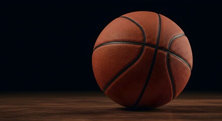 Obraz premium Basketball on Wooden Floor: A Dark and Dramatic Image