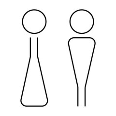 Toilet sign icon with male and female symbols in black line isolated on white background