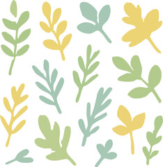 Pastel Leaves Pattern on White Background.