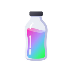 Colorful liquid in transparent bottle with black cap  