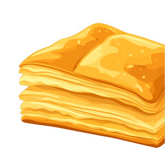 A single square of golden-brown puff pastry, featuring delicate, flaky layers in a detailed illustration.