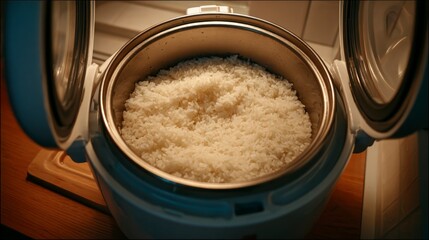 Cooked rice in pressure cooker