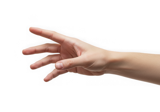 A caucasian hand reaching out on a stark isolated setting on transparent background