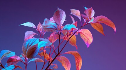 Vibrant neon leaves on branch