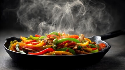 Colorful stir fry in pan