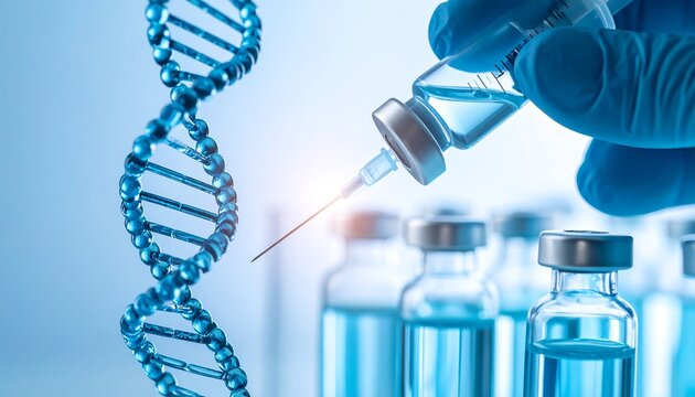 Preparing an Injection of Medicine Next to a Dna Strand