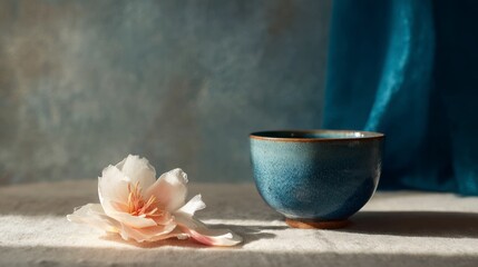 Muted colors still life with flower and bowl