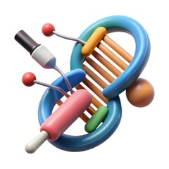 Abstract 3d dna helix with medical elements isolated on white background