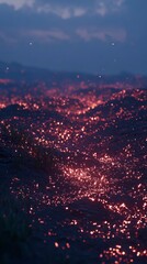 Burning landscape at night