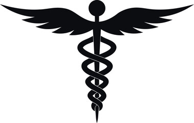 caduceus silhouette vector, caduceus medical black symbol