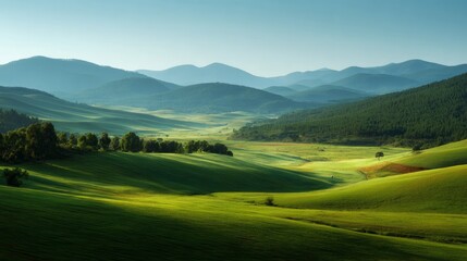 Fototapeta premium panoramic landscape of green fields for background