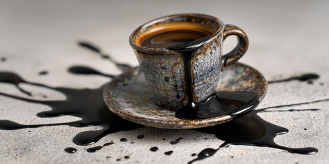 Dark espresso spill on a light gray surface