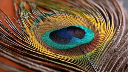 Obraz premium Peacock feather closeup detailed texture and colors