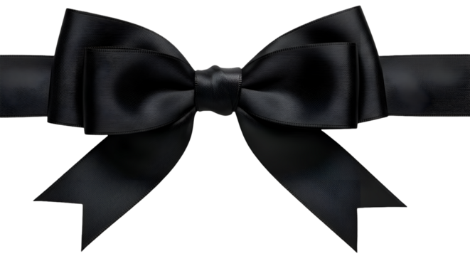 Elegant Black Ribbon Bow:  A Detailed 3D Render with Transparent Background, Perfect for Design Projects