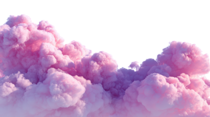 Fluffy pink clouds against a clear sky, creating a soft and dreamy atmosphere.