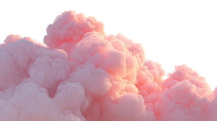 Fluffy pink smoke clouds, soft and ethereal, creating a dreamy atmosphere against a transparent background.