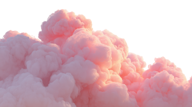 Fluffy pink smoke clouds, soft and ethereal, creating a dreamy atmosphere against a transparent background.