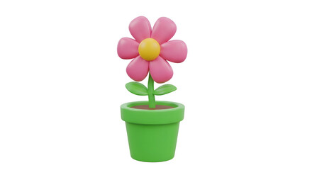 Create a Cute Pink Flower Pot with Transparent Background in 3D
