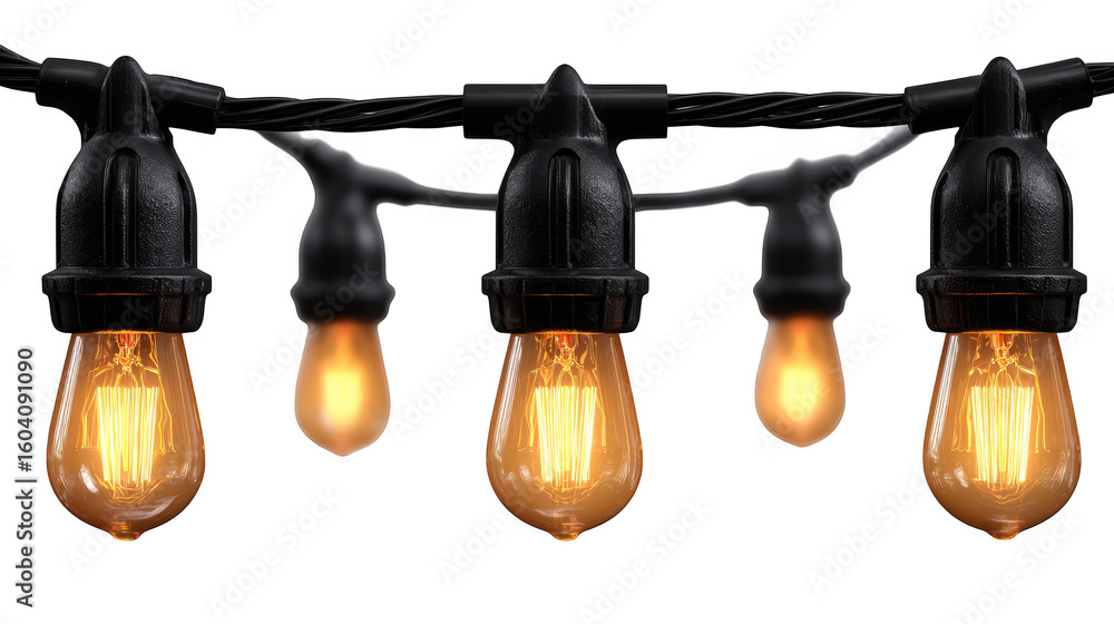 Poster elegant string lights with black wire, creating a warm and inviting atmosphere for your space.