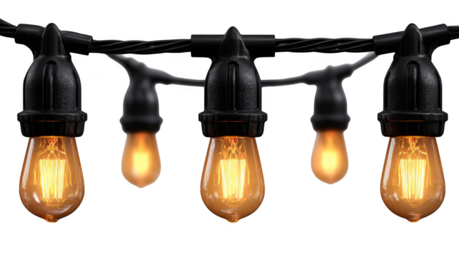 Elegant string lights with black wire, creating a warm and inviting atmosphere for your space.