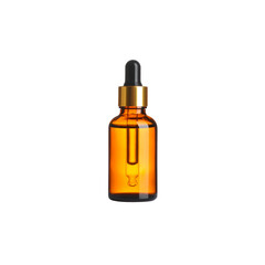 Fototapeta premium A brown glass medicine bottle containing liquid, isolated on white