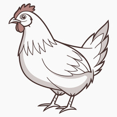 Fototapeta premium White Hen Illustration Brown Outline Grey Shading chicken