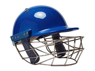 Blue cricket helmet with metal face guard