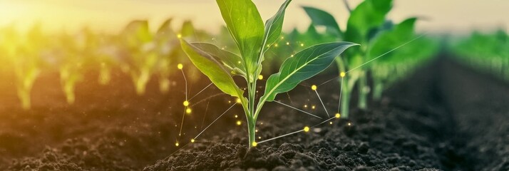Innovative Digital Farming Technology Smart Harvest Management with Connected Corn Sprouts Growth