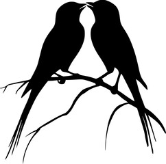 Lovebirds sitting black silhouette vector image