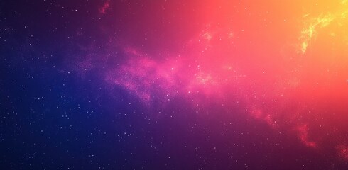 Naklejka premium Vibrant pink, purple, and orange gradient cosmic background with scattered stars, creating a dreamy, celestial, and visually captivating abstract scene for space themes, artistic designs, and