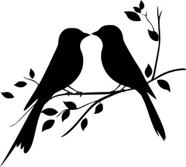 Lovebirds sitting black silhouette vector image