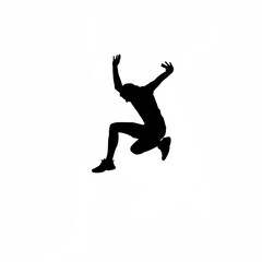 Silhouette of person doing burpee mid-air jump on white background