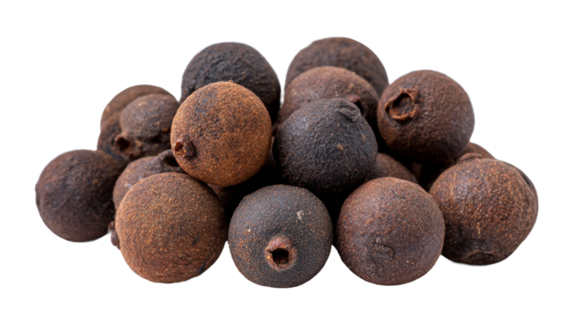 Pile of allspice berries against transparent background