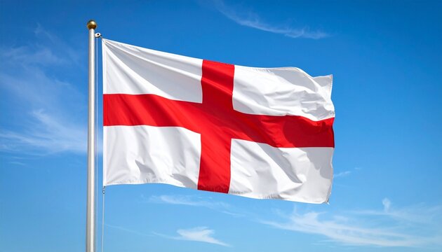 England national flag (St George’s Cross) waving on a pole against a clear blue sky