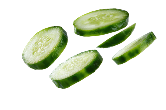 Fresh cucumber slices, levitating
