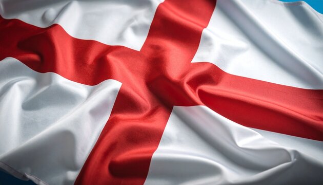 England national flag (St George’s Cross) waving on a pole against a clear blue sky - Powered by Adobe
