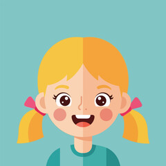 Obraz premium Smiling Blonde Girl Cartoon Character with Ponytails on Blue Background