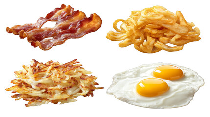 Delicious crispy bacon and fried eggs with melted cheese, a classic breakfast indulgence.