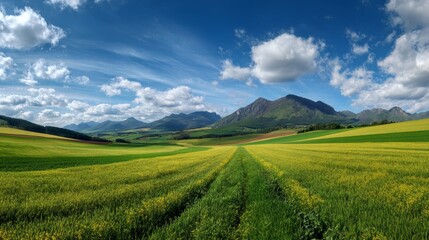 Obraz premium panoramic landscape of green fields for background