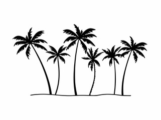 Tropical palm trees set silhouettes.Set of tropical palm trees and coconut tree silhouette. Palm tree silhouettes set. Design Of Palm Trees For Posters, Banners, And Promotional Items. Vector Illustra