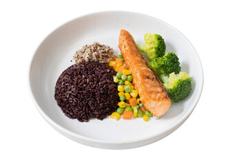 Nutritious Delight: A vibrant and healthy plate showcases a perfectly cooked salmon fillet,...