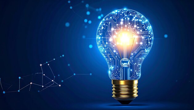 Digital light bulb technology innovation concept artificial intelligence and ideas