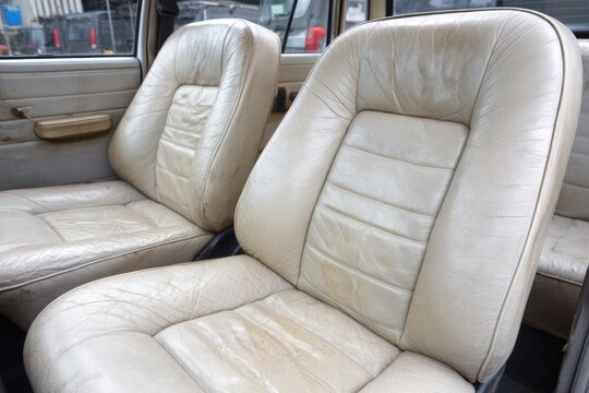 Fototapeta Vintage beige leather car seats