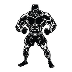 Vector a boxer stand with pose vector silhouette on white background