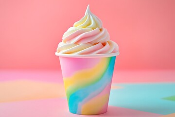 Soft serve ice cream on Colorful paper cup, Tutti Frutti flavor